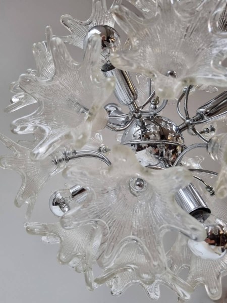 Venini Murano Sputnik glass flower Chandelier Veart Kroonluchter mid-century chroom bloemen Italy vintage 1960s-00002